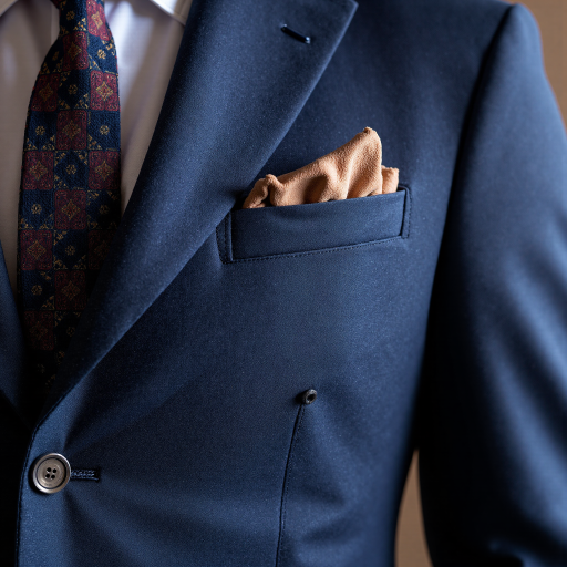 三十五岁左右男性家庭成员头像，穿深蓝色西装，书房背景